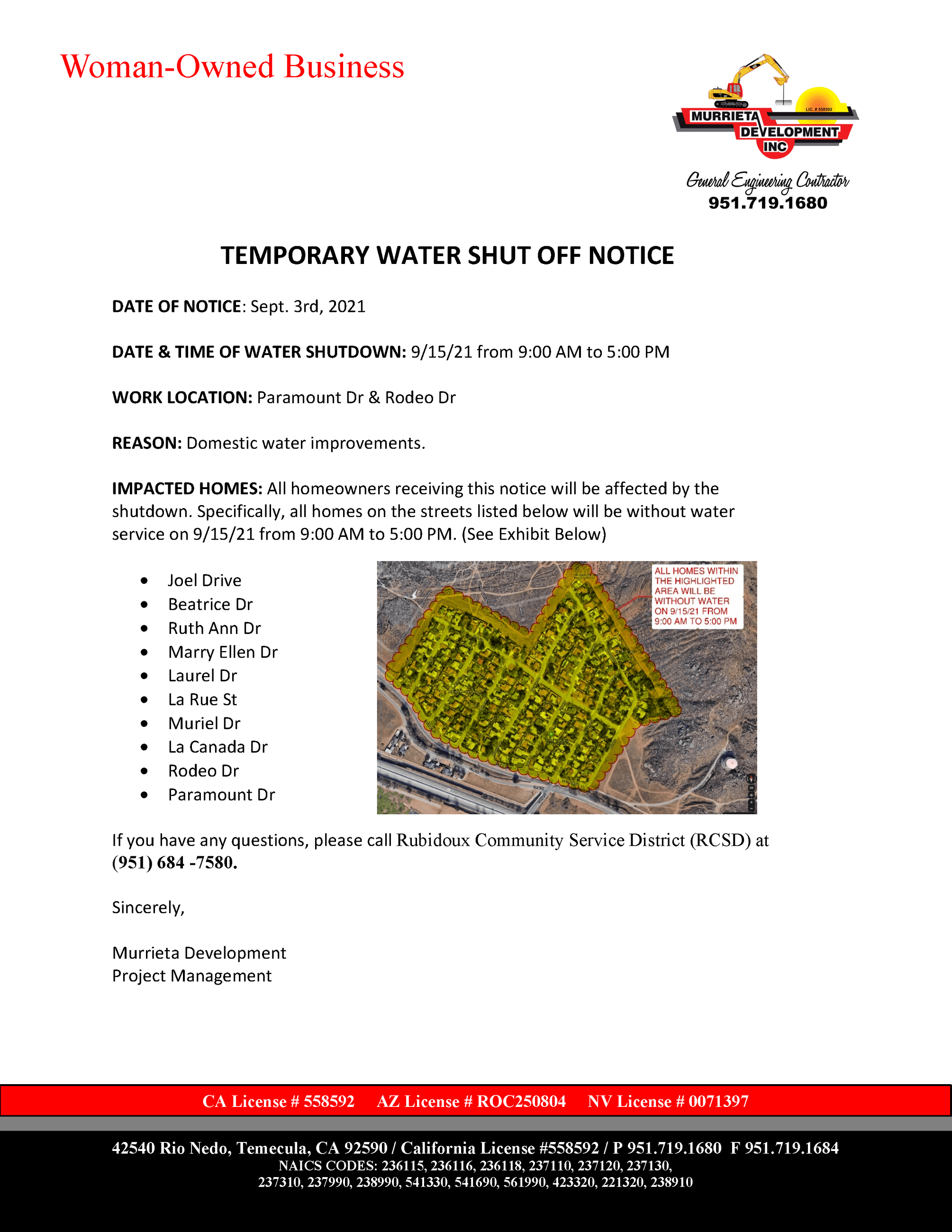 RCSD Temporary Water Shut Off Notice